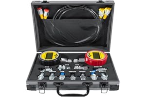 E-COWLBOY 70M Digital Hydraulic Pressure Test Coupling Kit Hydraulic Pressure Gauge Kit for Excavator Construction Machinery 2 Gauges 2 Test Hoses 11 Couplings 700BAR/10000PSI/70Mpa