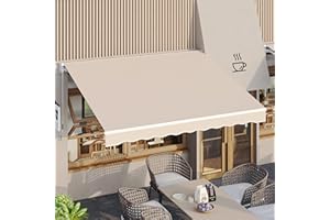 UNIONLINE Retractable Manual Awning, 3x2.4m DIY Folding Awning with Hand Crank Patio Garden Sun Shade Canopy Gazebo, Anti-UV & Waterproof for Courtyard, Balcony, Restaurant(Beige)