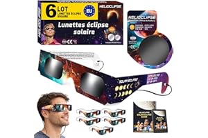 Helioclipse - Lot de 6 lunettes pour éclipse solaire conçues pour l’observation sécurisée des éclipses de Soleil totales ou partielles - Bonus 1x filtre pour téléphone