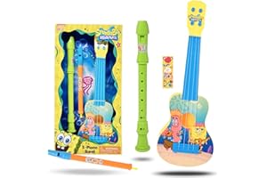SpongeBob SquarePants Toy Guitar Kids 3 Piece Band - Ukulele, Recorder & Slide Whistle - 16 Inch Ukulele for Kids, Musical Flute, My First Musicical Instrument Toy Set & Bookmark for Children Age 3 +