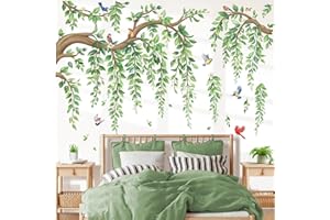 ‎WONDEVER wondever Wandtattoo Grüne Baum Ast Groß Wandaufkleber Hängende Blumen Grüne Blätter Wandsticker Wanddeko für Wohnzimmer Schlafzimmer Sofa Hintergrund