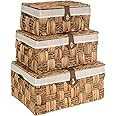 LIVIVO Set of 3 Hand Woven Shelf Basket with Lock, Multipurpose Natural Decorative Baskets for storage Perfect for Clothing, Toys, Towels, Indoor & Outdoor Organiser
