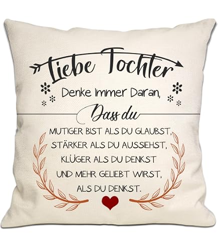 Farbwuselei Cushion with Saying Unsere Tochter vergiss Niemals Du bist mutiger als du glaubst In Liebe Mama und Papa Cushion Cover Inlay Gift Pink
