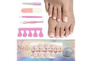 MrCuvaryas 120 sztuk sztucznych paznokci u stóp, 12 rozmiarów, sztuczne paznokcie u stóp, pełne pokrycie, akrylowe sztuczne paznokcie u stóp, tipsy dla kobiet, do samodzielnego wykonania (Nude Franch,
