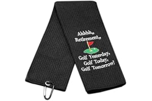 LEVLO Ahhhh - Serviette de golf brodée avec clip - Cadeau pour homme - Noir