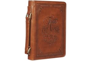 Christian Art Gifts Classic Vegan Leather Bible Cover for Men & Women: Trust in The Lord Inspirational Bible Verse, Sturdy Easy Carry Book Case, Pen Loops, Pockets, Accessory Storage, Brown, Large