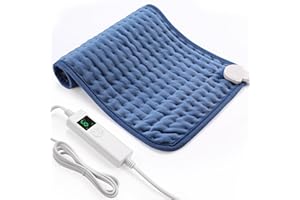 OneAmg Electric Heat Pad for Back Neck Shoulders, Heating Pad with 6 Heat Levels 6H Timer, Fast Heating, Overheat Protection, Soft Polyester Heated Pad Machine Washable 12"x24" Blue