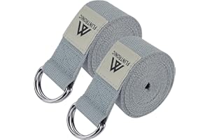 flintronic Yoga Cinturon, Natural Correa Yoga Algodon, con Hebilla Metal D-Anillos, para Principiantes y avanzados, Ejercicios de Estiramiento, Fitness, Pilates（185CM/250CM）
