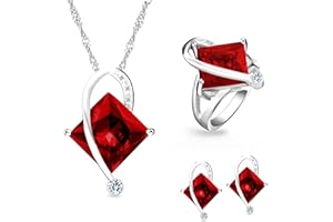 Uloveido Charm Creado Topacio Mystic Big Square Crystal Collar Pendientes y anillos a juego con juego de joyas de boda chapadas en platino T295