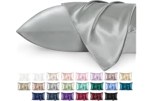 Bedsure Satin Pillowcase for Hair - Similar to Silk Pillowcase, Cooling Pillow Cases 2 Pack with Envelope Closure, Gifts for Women, Queen & Standard Size 50x75 cm, Grey