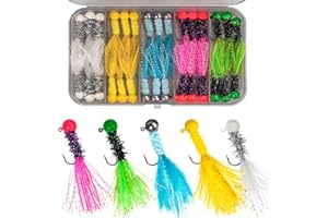 THKFISH Señuelos de Pesca Plantillas de Pesca Marabou Jigs Anzuelos de Pesca Kit 30piezas 1/32 1/16 1/8oz