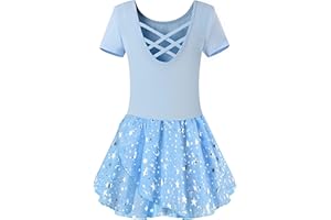 Mulnall Girls Ballet Leotards Dance Tutu Skirt Toddlers Dance Outfit Training Wear Dress Criss Cross Straps Back Shiny Sequin