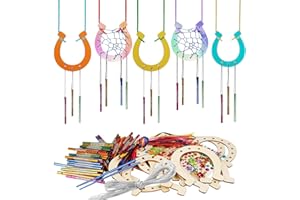 INDRNIF 16tlg Holz Hufeisen Windspiel Bastelset Kinder Hufeisen Basteln Hufeisen Deko Windspiel Kreativsets Holz Windspiel Basteln für Draußen Hängend Holz Hufeisen Basteln Hufeisen Kindergeburtstag