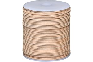 Cords Essentials Round Genuine Leather String Cord, Rope for Jewelry Making, Necklaces, Bracelets, Kumihimo Braiding, Wraps, Crafts and Hobby Projects (Natural, 1.5 MM)