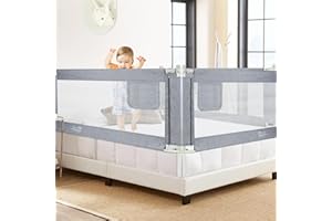 Kidsgigglz Sponde Letto Bambini，150 cm Barriera Letto Bambini，Sponda di Sicurezza per Bambini con Doppio Blocco di Sicurezza per Bambini, Altezza Regolabile，protezione da caduta，1PCS(Grigio)