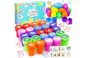 Mjuthy 24 Stück Stempel Selbstfärbend Gefüllte Ostereier für Kinder mit Abnehmbar Osterhase Ostern Stempelset überraschungseier Osterkörbchenfüller Ostergeschenk Party Self-ink Stampers Korb Stuffers