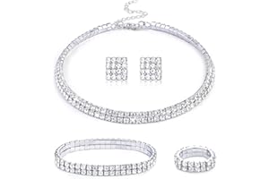 Kakonia Ensemble de bijoux en cristal avec strass Collier ras du cou avec strass Boucles d'oreilles avec strass Bracelet extensible avec strass Bague extensible Bijoux de fête