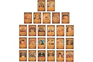 BJBJJIU 25-pack Plakaty z nagrodami One Piece, Vintage Dekoracja Ścian Anime, Postacie Zoro, Sanji, Ruffy na Wysokiej Jakości Papierze Kraft, Do Dekoracji Każdego Pokoju, Idealny Prezent