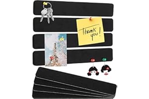 JIOL 8 Pack Felt Pin Board Bar Strips Bulletin Board for Bedrooms Offices Home Wall Decoration, Notice Board Self Adhesive Cork Board with 50 Push Pins for Paste Notes, Photos, Schedules (Black-8)