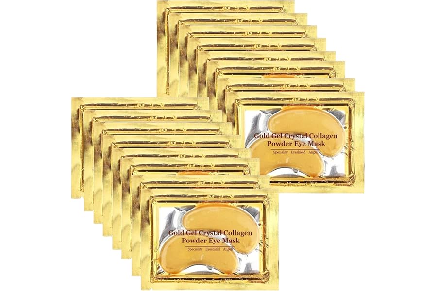 24K Gold Eye Mask, Jiasoval 16 Pairs Under Eye Patches Skin Treatment Mask, Crystal Collagen Under Eye Mask for Reducing Dark Circles, Moisturizing, Puffiness and Eye Bags, Anti-Wrinkle, Hydrating