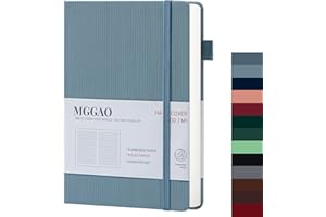 MGGAO A5 Diario rayado 100 GMS Papel grueso rayado con 188 páginas numeradas Cuaderno de tapa dura de cuero premium para escritura personal Estudio Oficina Viajes Grabación