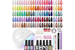 Phoenixy Gel Nail Polish Set, 50Pcs Gel Nail Kit with 48W U V Lamp Starter Kit 45 Colours Nails Polishes with Base Top Matte Glitter Coat Nails Art Gifts for Women