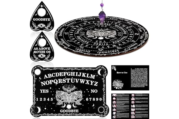 Set de Planche de Divination de Radiesthésie Pendule avec Améthyste, Planche d'esprit en Bois Tableau Parlant avec Planchette et Instructions Détaillées pour Pendule Fête d'anniversaire