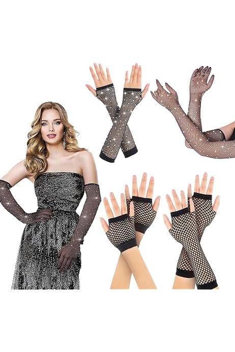 Mitaines Longues En Résille Noire Pour Femme - Accessoire Cosplay, Soirée Années 80-90, Halloween - 5