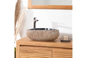 Wanda collection Lavabo sobre encimera de piedra natural piedra de río 40 cm