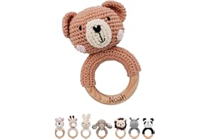 Bärenfreunde® - Personalisierter Beißring Baby - Niedlicher Greifling für Baby's ab 0 Monate - Babyrassel mit Name als Baby Geschenk für Mädchen und Jungen (Bär rosa Wangen,ohne Name)