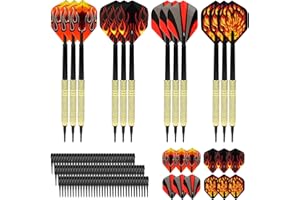 TEARMIER 12 PCS Soft Tip Darts, with 12 Dart Flights and 100 Dart Soft Tips, Professional Plastic Tip Dart Sets, Safety Darts for Beginner, Brass Darts for Home Bar Party(14Gram, 4 Colors)