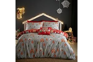 Bedlam Christmas - Set copripiumino reversibile, motivo: casa di pan di zenzero, per letto singolo, colore: grigio
