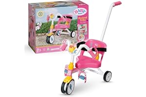 BABY born Triciclo 835456 - Triciclo per bambole fino a 43 cm - Ruote funzionanti, manubrio staccabile, clacson, cinghie per i pedali e cintura di sicurezza - Età: 3+ anni