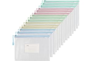 EULERYOO Morandi kolorowe kieszenie na dokumenty, z zamkiem błyskawicznym, 15 sztuk, siatkowe kieszenie na dokumenty, paragony, papier, szkoła, dom, kosmetyki, podróż (5 kolorów)