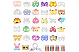 Qzakce Maschere di Animali 32 Pezzi Maschere da Colorare per Bambini Maschere Animali per Halloween Natale Spettacoli Teatrali Feste a Tema Compleanno Carnevale