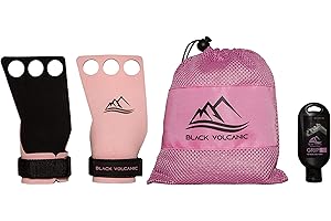 Black Volcanic- Calleras para Crossfit Mujer Rosa, Fibra de Carbono 3H más magnesio líquido Rosa y Bolsa Transpirable.