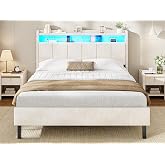 AOGLLATI Double Bed 140x190 with Storage Space | LED Bed Frame, Upholstered Bed Frame with Headboard, Built-in USB and Type-C