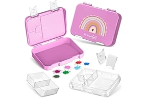My Vesperbox – Len - Bento Box Kinder - Lunchbox mit 4+2 Fächern - extrem robust – Brotdose – Brotbox ideal für Kindergarten und Schule… (Rosa - Regenbogen)