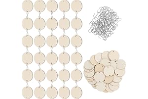 Belle Vous Lot de 100 Rondin de Bois Deco Brut avec Crochets en S - 3,4 cm - 2,5 mm Cercle Bois Naturel Pré-Percé - Bricolage, Tableau de Tâches/Anniversaire, Décorations de Noël & Ornements
