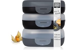 ‎MORITZ & MORITZ Moritz & Moritz 3x Brotdose mit Fächern - Lunchbox in drei Größen 700ml, 900ml, 1100ml - Dezente Brotzeitbox für Kinder & Erwachsene - Vesperbox Spülmaschinengeeignet & BPA-frei