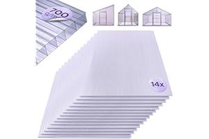 Arebos Plaques alvéolaires, jeu de 14 | 121 x 60,5 cm | Plaques en polycarbonate de 4 mm d'épaisseur | Résistantes aux UV | 700 g/m² | Transparentes | pour serre, abri de voiture, châssis de couche