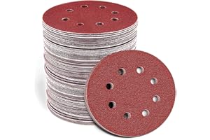 ANIYOO 100PCS 125mm Sanding Discs Round 8 Hole Sanding Discs Pads 40/60/80/100/150/180/240/320/400/600 Hook and Loop Sandpaper for Random Orbital Sander