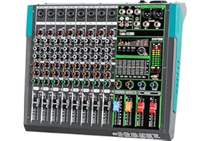 Depusheng PA8 Professional Audio Mixer Soundboard Console Desk System Interface 8 Channel Digital USB Bluetooth MP3 Computer Input 48V Phantom Power Built-in 256 Reverb Effect, Black