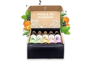 TIMBER TASTE® Essig & Öl Geschenkset Frauen & Männer [Fruchtig] - 5 erlesene Essige & Speiseöle [5x40ml] - Kochbox Koch Set -