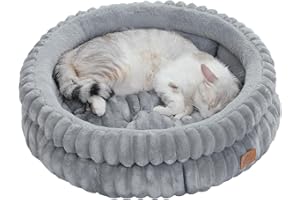 PAWZ Road Large Cat Bed for Indoor Cats, Washable Round Donut Small Dog Bed Puppy Bed, Soft Plush Pet Bed with Reversible Cushion and Anti-Slip Bottom for Small dogs, 61x61x23cm, Grey