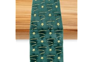 FUKAISU Green Christmas Tree Table Runner, 183x33cm/72x13in Polyester Plush Winter Table Cloth with Golden Embroidered Stars Retro Holiday Dining Room Tablecloth for Kitchen Parties Home Decor