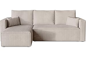 ‎BROMARKT BROMARKT Corner Sofa with Sleep Function Sofa Cord Corner Couch with Bed Box Living Room Furniture Top Couch Three Seater Sofa Foldable Lazy 230 x 145 x 74 cm Cream White