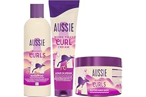 Aussie Bouncy Curls Champú 300ml + Mascarilla 500ml + Crema 160ml. Hidrata el Pelo. Con Aceites de Jojoba, Coco y Macadamia. Sin Siliconas