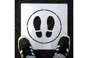 IDEAL STENCILS Social distancing floor sign stencil - Foot Prints Sign - interior exterior use - shops, public spaces, reusable durable floor marking, painting stencil - Various Size options (Design 30x30cm)
