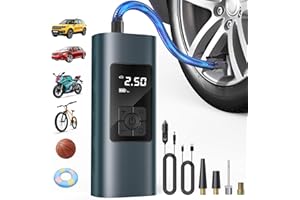 Bemkia Cordless Tyre Inflator Air Compressor – 150PSI Portable Pump with Preset Tyre Pressure, Auto Shut-Off & LED Light – 12V Rechargeable Air Pump for Car, Motorbike, Bicycle, Balls